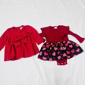 Set of 2 Just Lizzy Jacket and Long Sleeve Romper Heart Print for Baby Red 0-3M